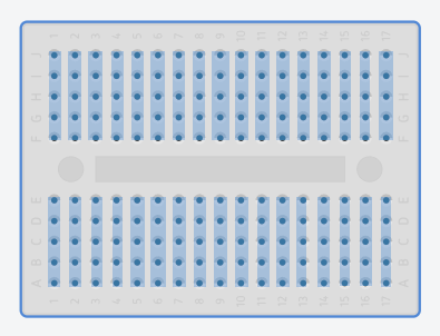 Mini breadboard: dvije polovice s retcima od po pet rupica, bez linija napajanja
